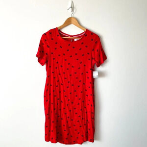Disney Minnie Mouse Bow Print Short Sleeve  Shift Dress Red Size Small